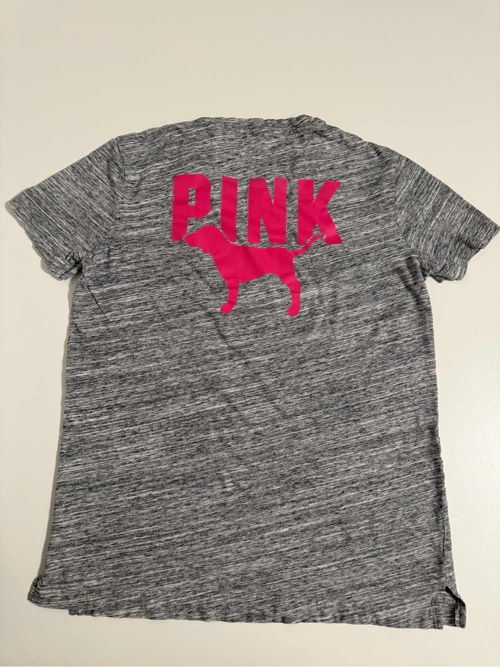PINK Victoria's Secret Gray Heather Tee with Hot Pink Logo women Sz XS